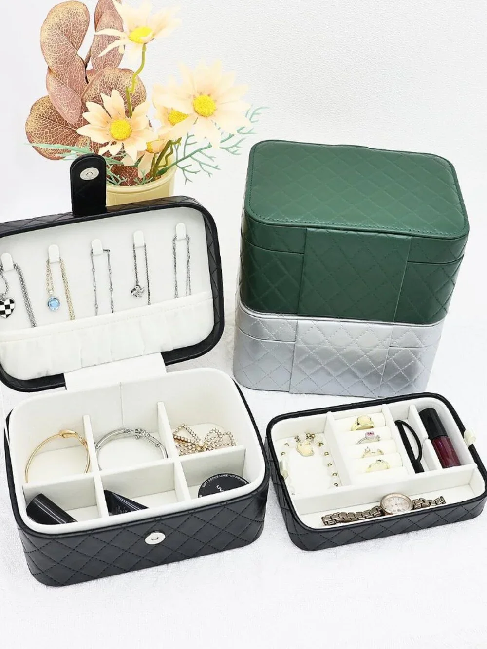 Luxurious Two-Layer Faux Leather Jewelry Travel Organizer